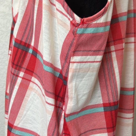 Size small red white plaid button up front tie sleeveless tank vest top - Picture 5 of 11